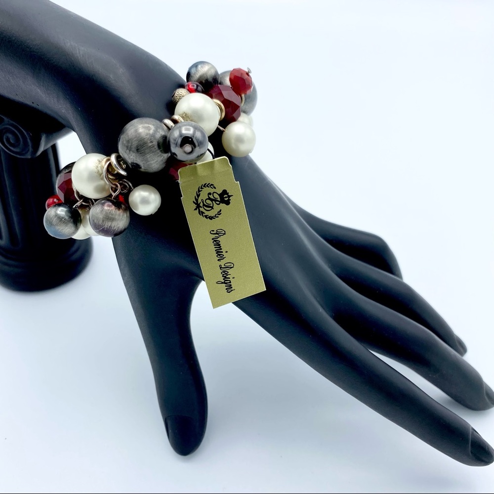 NEW Premier Designs Hot Hot Hot Faux Pearl Bead Cha-Cha Stretch Bracelet